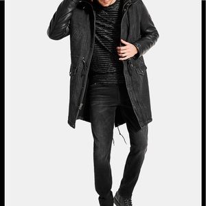 GUESS Denim Fishtail Parka w/ Faux Leather Sleeves